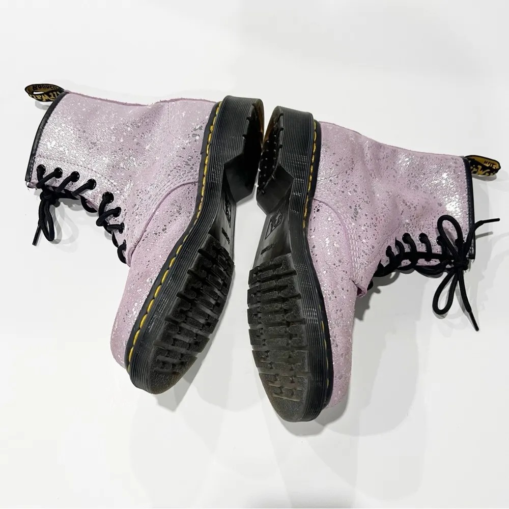 Air Wair Lilac Metallic Paint Splatter Suede Combat Boots Size 7 - Image 3