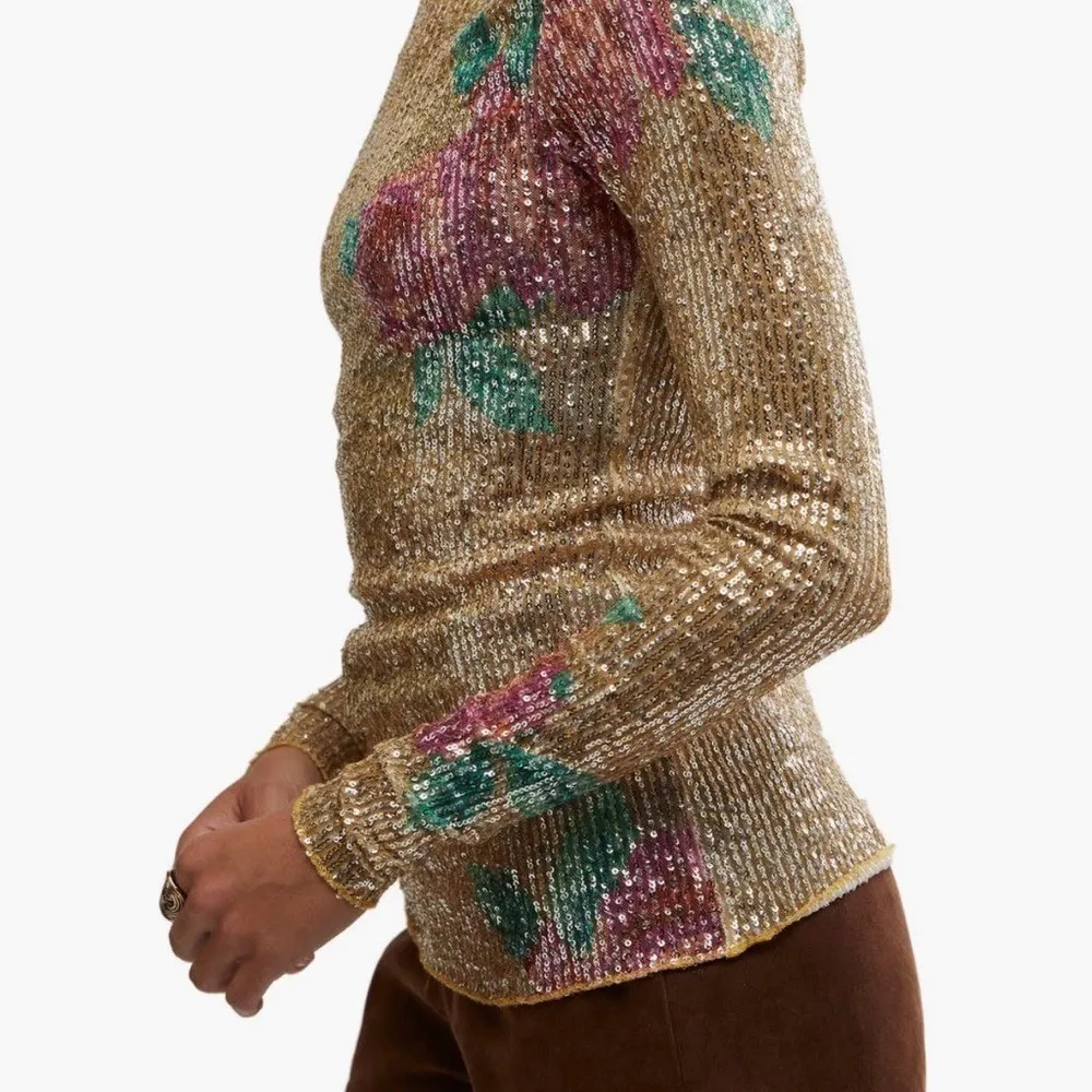 Free People Gold Rush Floral Sequin Top, Champagne/Pink, Medium, NWOT - Image 12