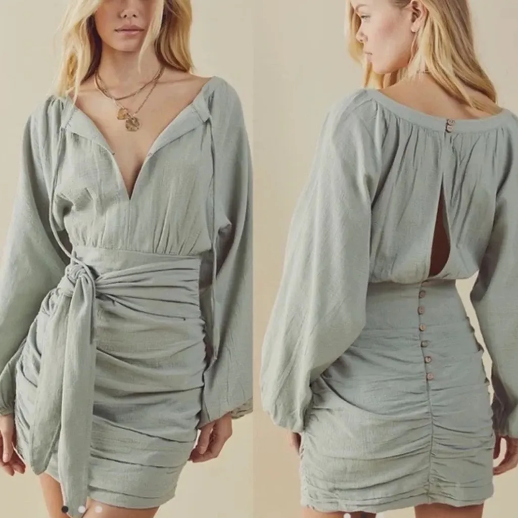 Free People Women’s The Only One Mint Balloon Long Sleeve Mini Dress Size XS - Image 2