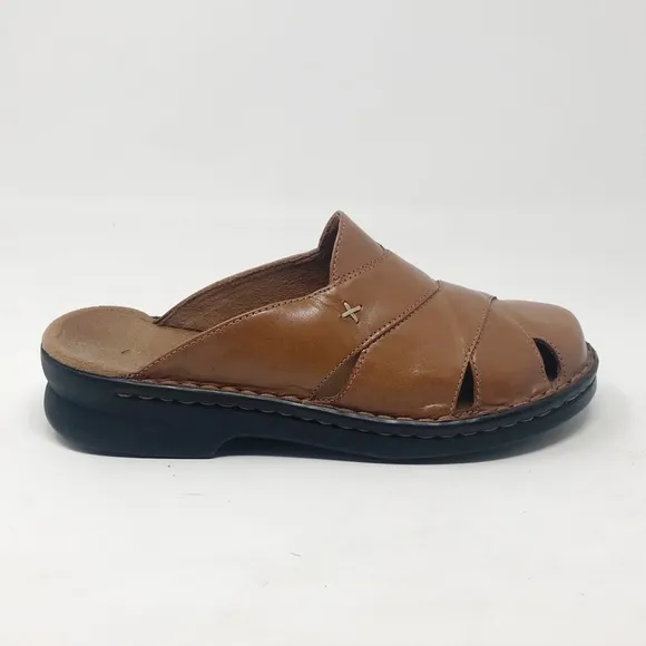 Clarks Brown Tan Leather Huarache Woven Comfort Slides Sandals shoes womens 6 - Image 16
