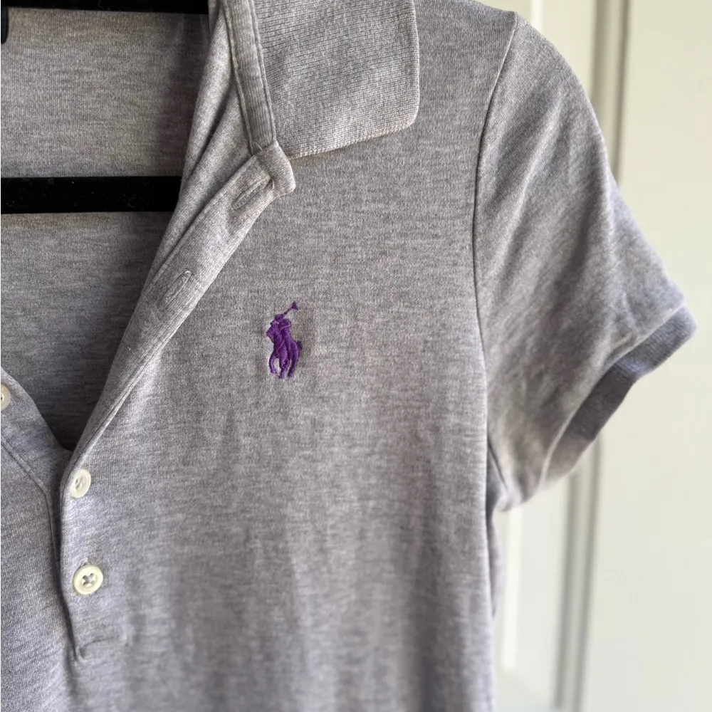 Ralph Lauren Heather Gray Polo with Purple Emblem - Image 2