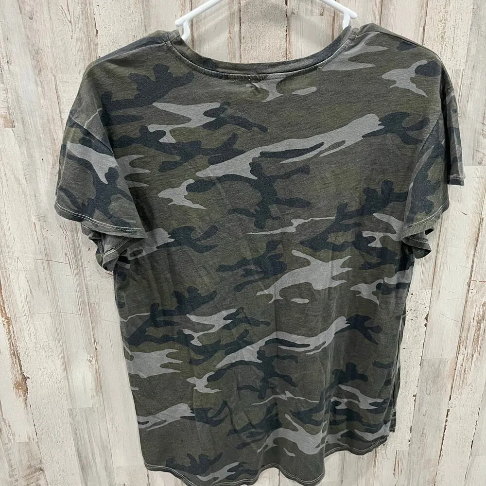 T.la Anthropologie Camo Cotton Modal Flutter Sleeve Short Sleeve Shirt Small Green - Image 4