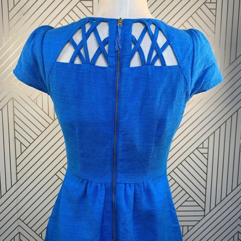 Anthropologie Maeve Aria Dress Fit & Flare Short Sleeve Cut Out Neck Blue Size 0 - Image 9