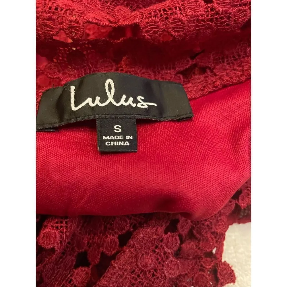 Lulus Burgundy Crochet Laced Bodycon Midi Dress Size S/ Party/ Cocktail/Formal - Image 15
