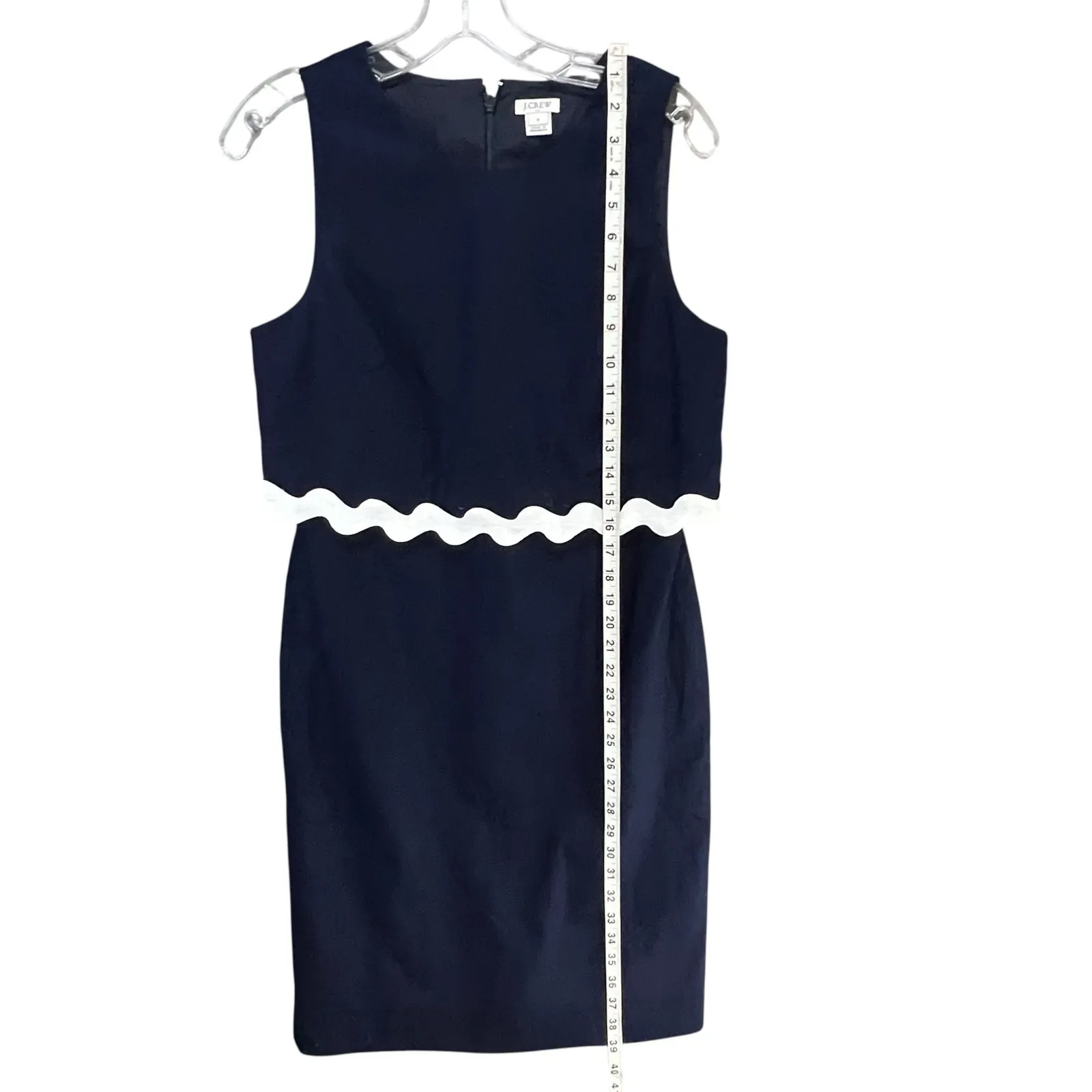 J Crew Sheath Dress Size 8 Blue White Rickrack Trim Linen Blend Classic Preppy - Image 9