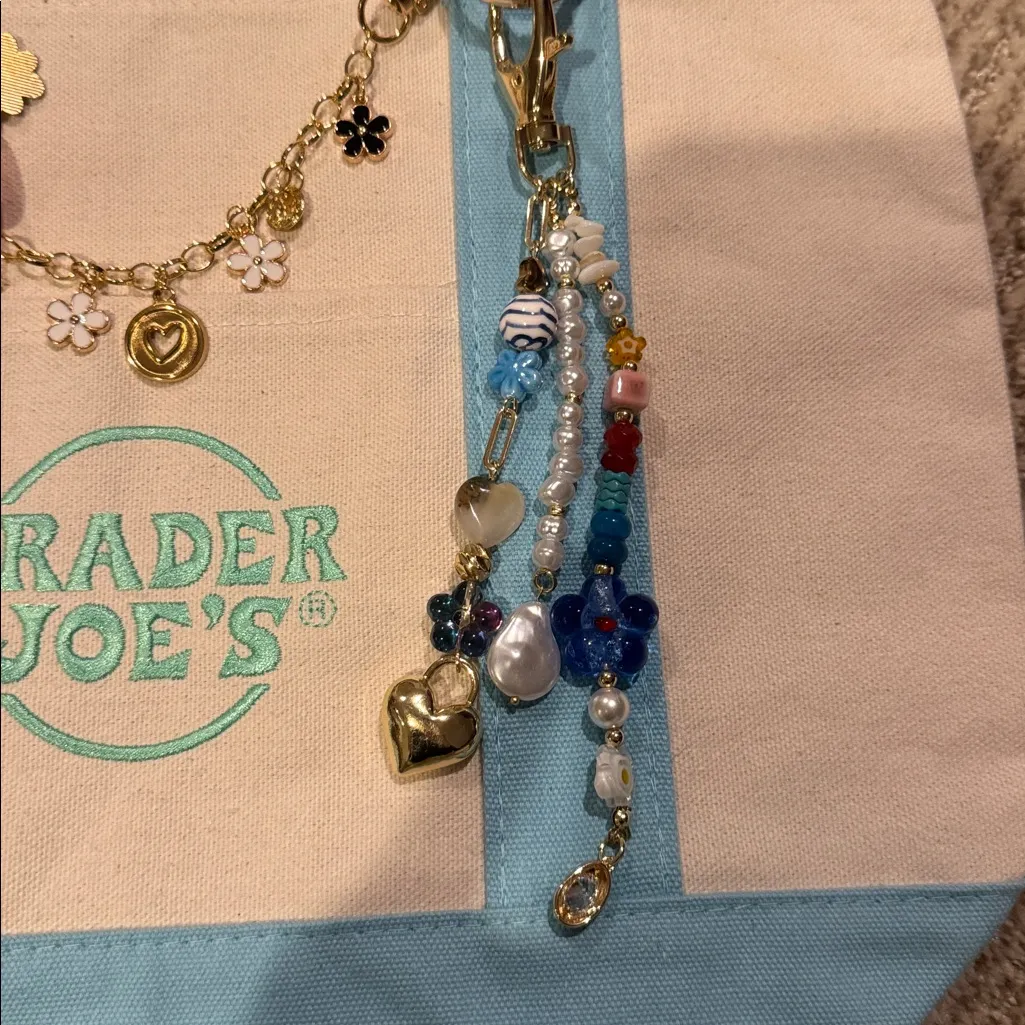 Trader Joe's mini pastel canvas tote with decor Blue - Image 2