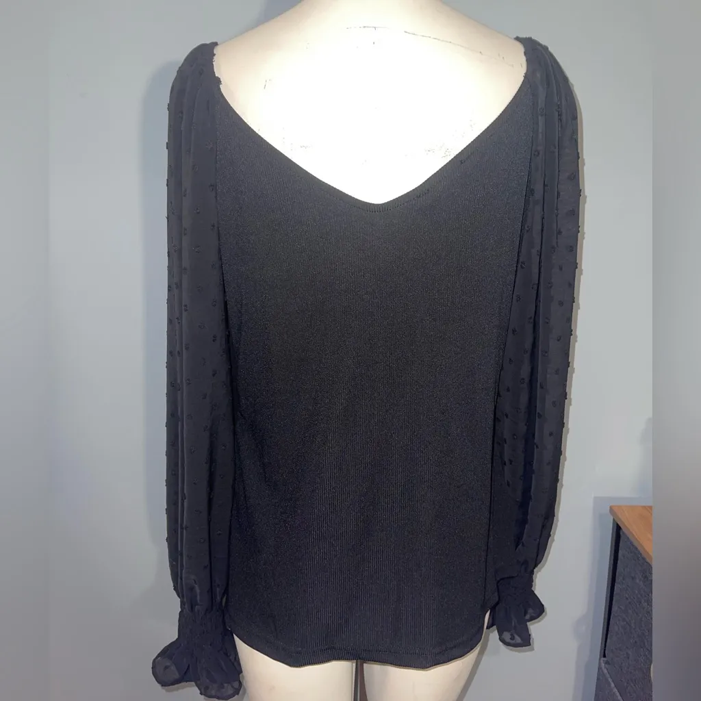 Natacata Chic Black Blouse with long Sheer Sleeves top dressy shirt NWT Size XL - Image 3
