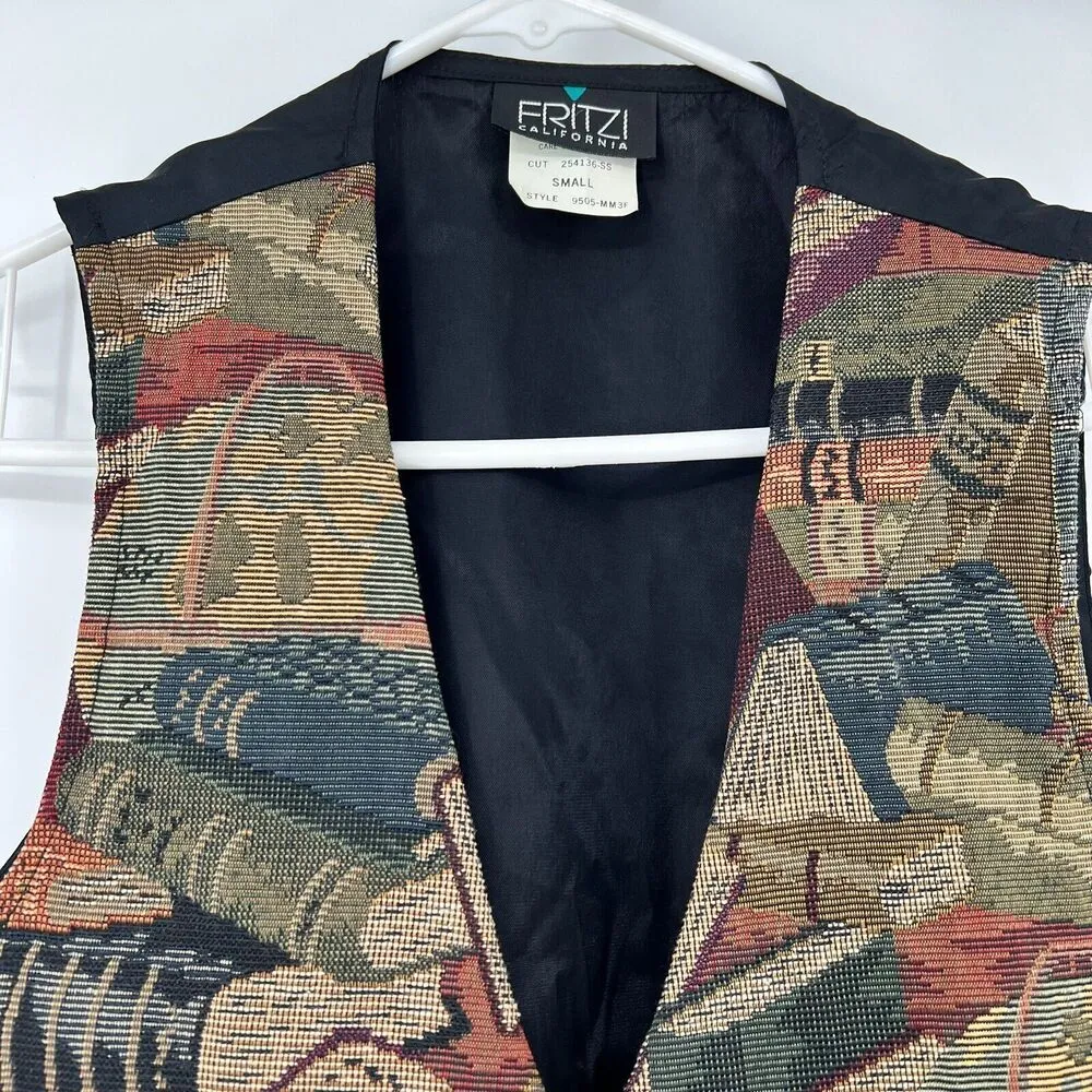 FRITZI S Vest Tapestry VTG Y2K Books Library Teacher Librarian Professor Preppy Multiple - Image 5