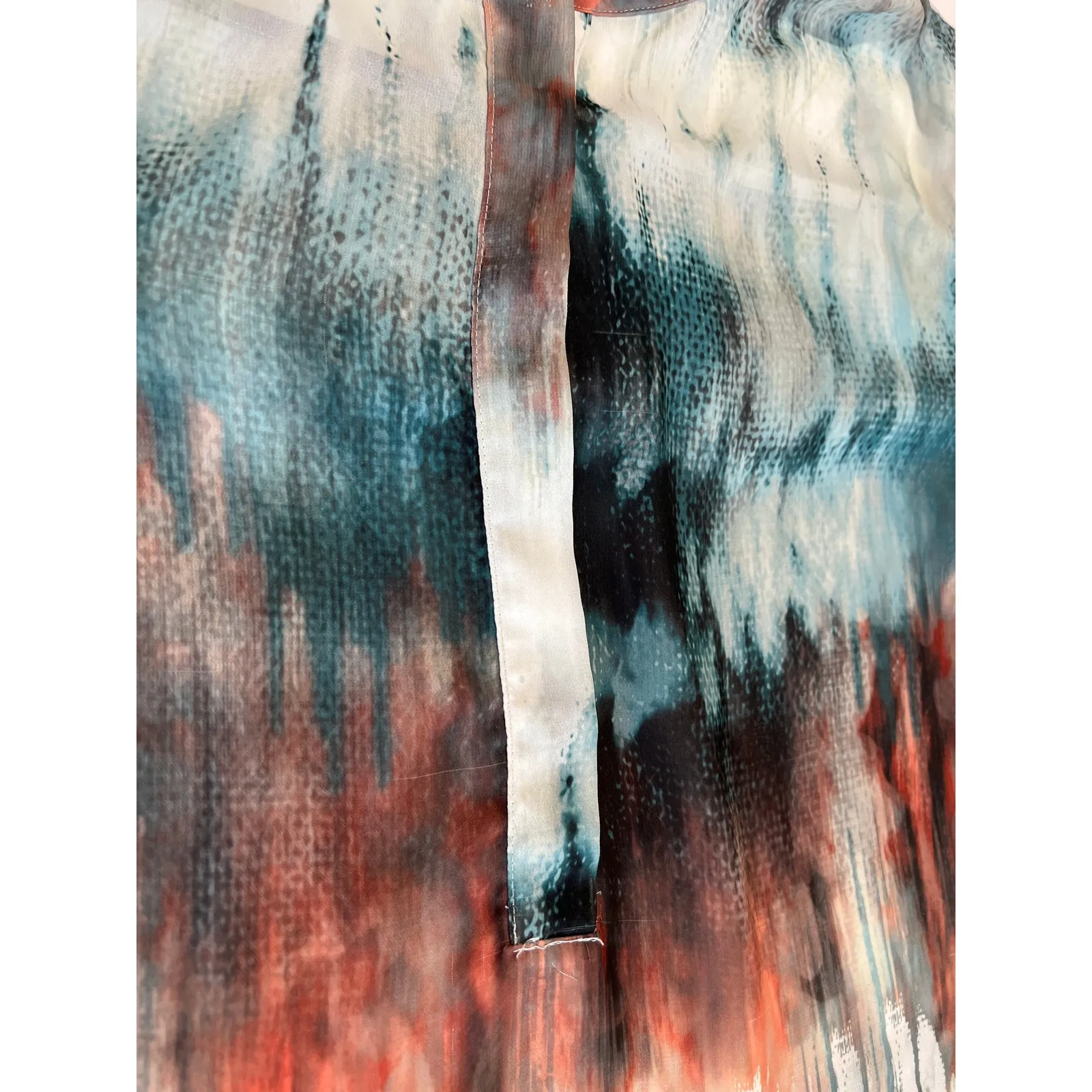 Sheer Graphic "Ice Dye" Printed Blouse Womens Size M Convertible Sleeve Festival - Image 10