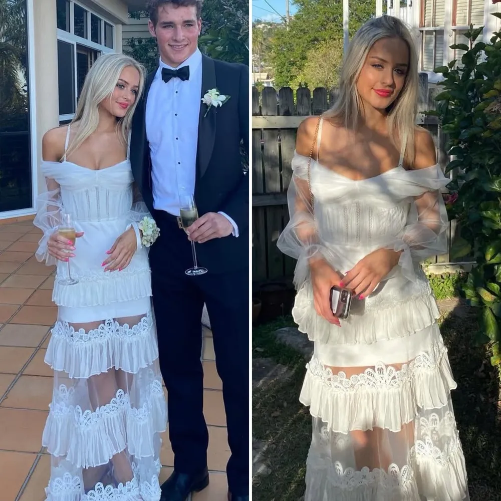 NWT JONATHAN SIMKHAI Threaded Lace Tulle Ruffle dress Size 8 White - Image 5