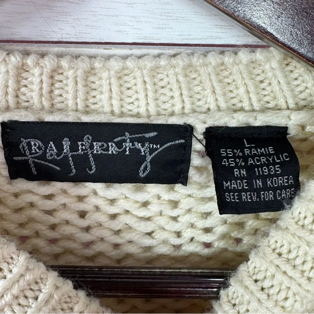 Vintage Rafferty 80s 90s‎ Floral Chunky Knit Sweater Ivory Large Crewneck Tan - Image 9