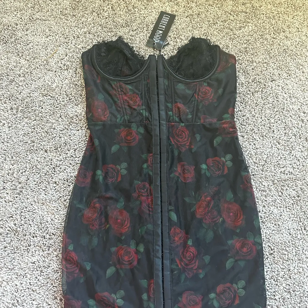 Current Mood Black and Red Floral Mini Dress - Image 2