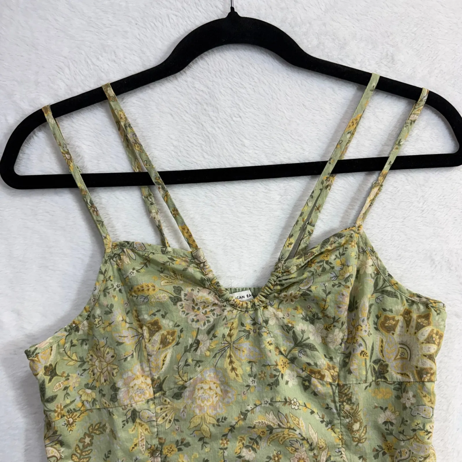 NEW American Eagle M Floral Green Tiered Sundress Cottagecore Boho Fest Summer - Image 3