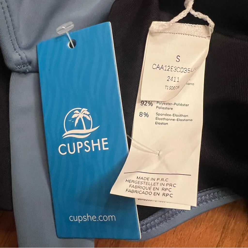 Cupshe Calm Sea Plunge V-Neck Ruched Monokini One-Piece Swimsuit Blue Size Small - Image 10