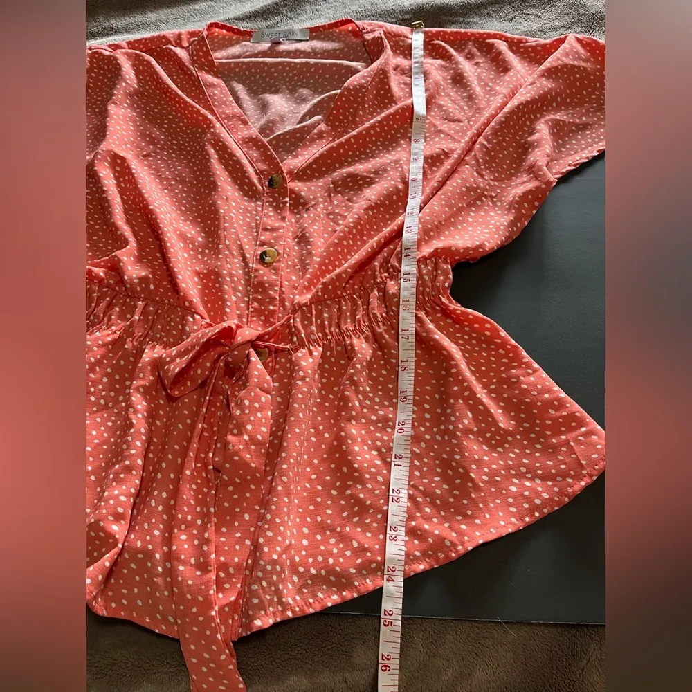 SWEET RAIN Spotted Tie Waist Button Down Short Sleeve Blouse Women’s Sz M NWOT - Image 7