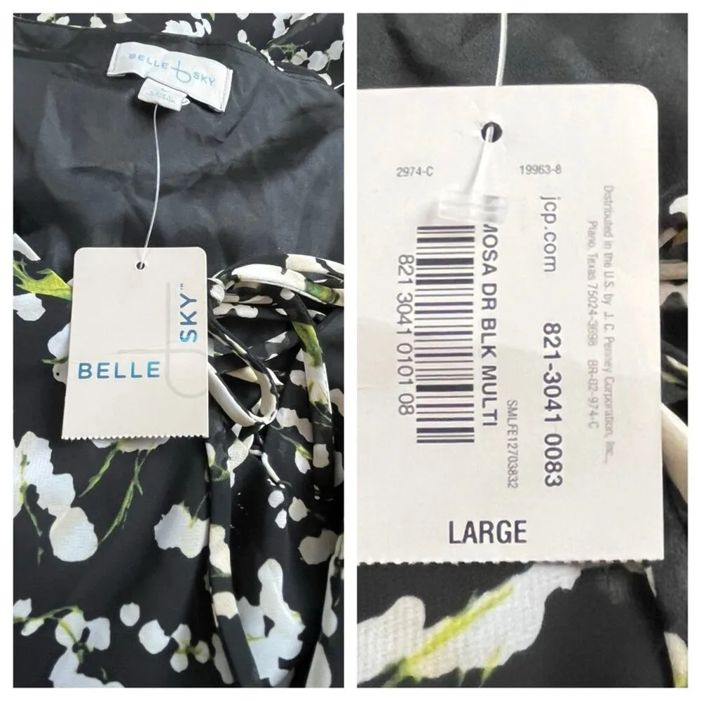 Belle Sky New Maxi Midi Dress Long Sleeves Black White Print Women’s Size Large - Image 10