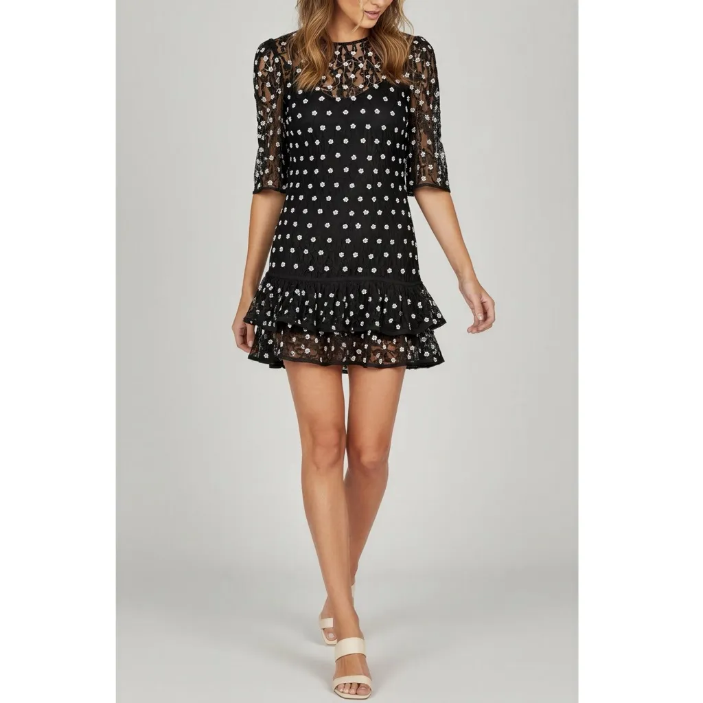 LOVERS + FRIENDS Livia Pearl Trim Mini Dress, Black, XS - Image 5