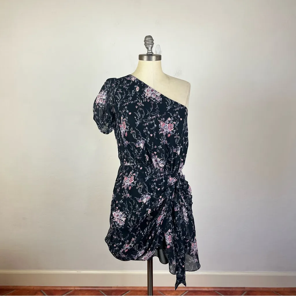 LoveShackFancy Peyton One Shoulder Dress in Navy Cosmos - Image 2