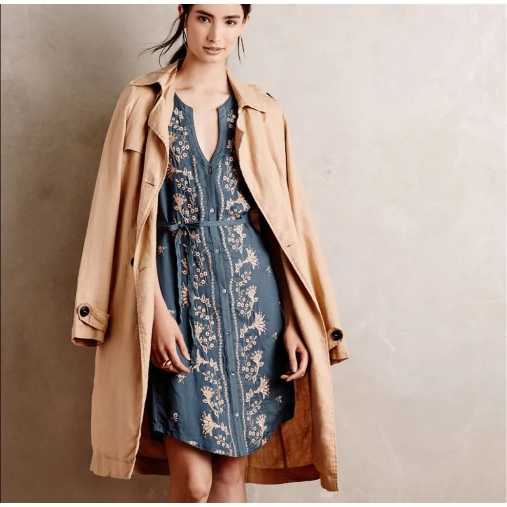 Anthropologie - Tiny - Syden floral embroidered sz M shirt dress boho cottage wh - Image 3