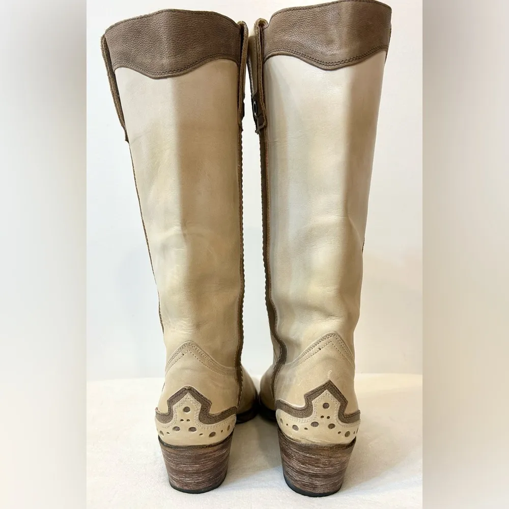 Sendra Handmade Leather Cowboy Boots in Cream and Brown Size 6.5 - Image 5