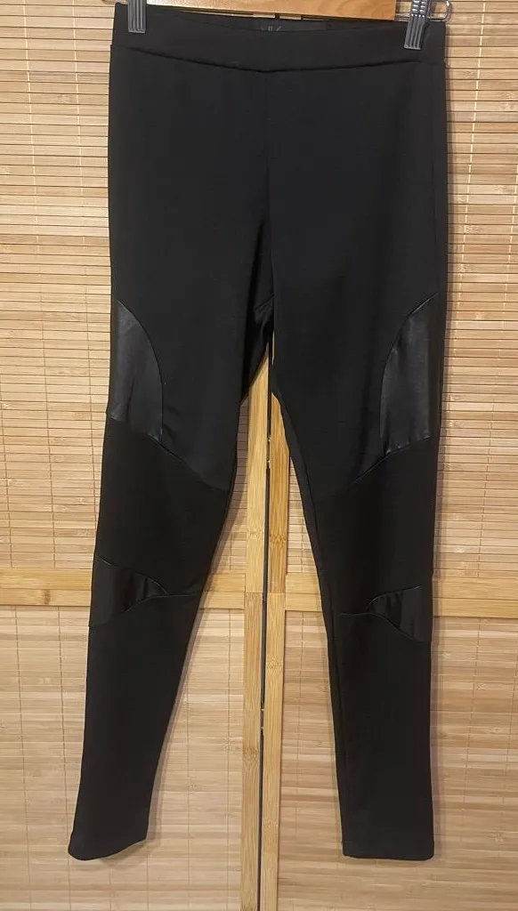 Kardashian Kollection black leggings pants with faux leather panels woman’s S - Image 1