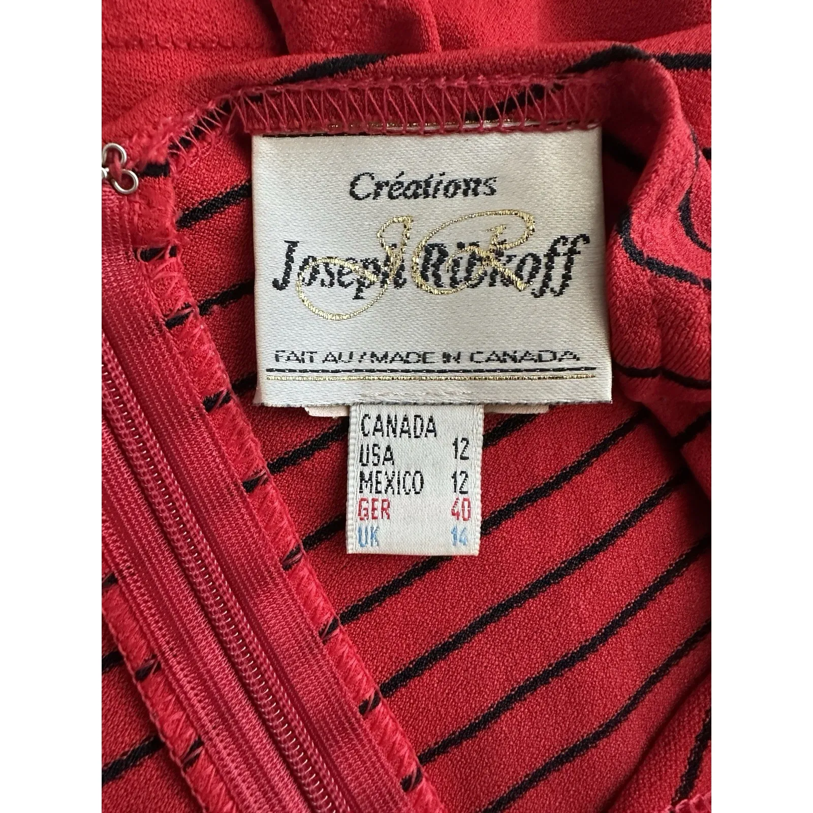 VTG Red Black Striped Culotte Jumpuit by Joseph Ribkoff, Sz: 12 (b35) - Image 7