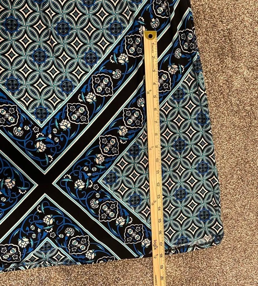 Dress Barn Y2K Halter Keyhole High Neck Blue Black Geometric Maxi Dress - Image 7