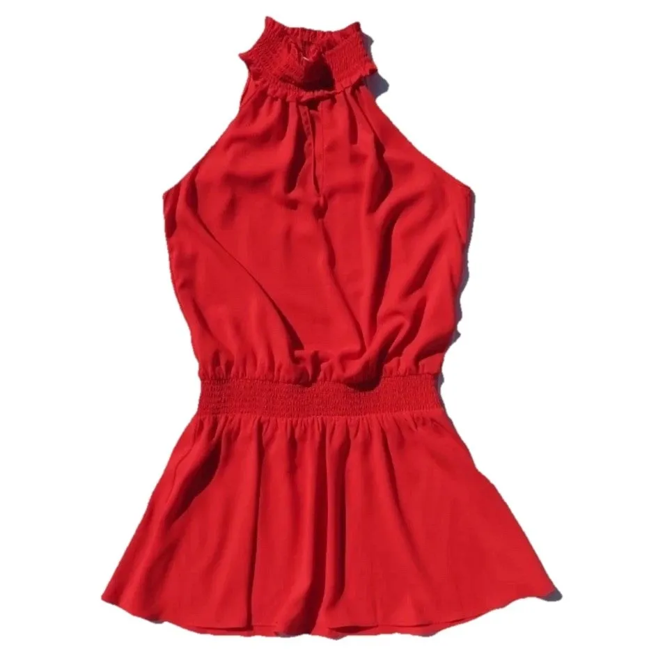 AMANDA UPRICHARD USA XS Red Smocked High Neck Mini KIMMIE Dress Sleeveless MINT! - Image 3