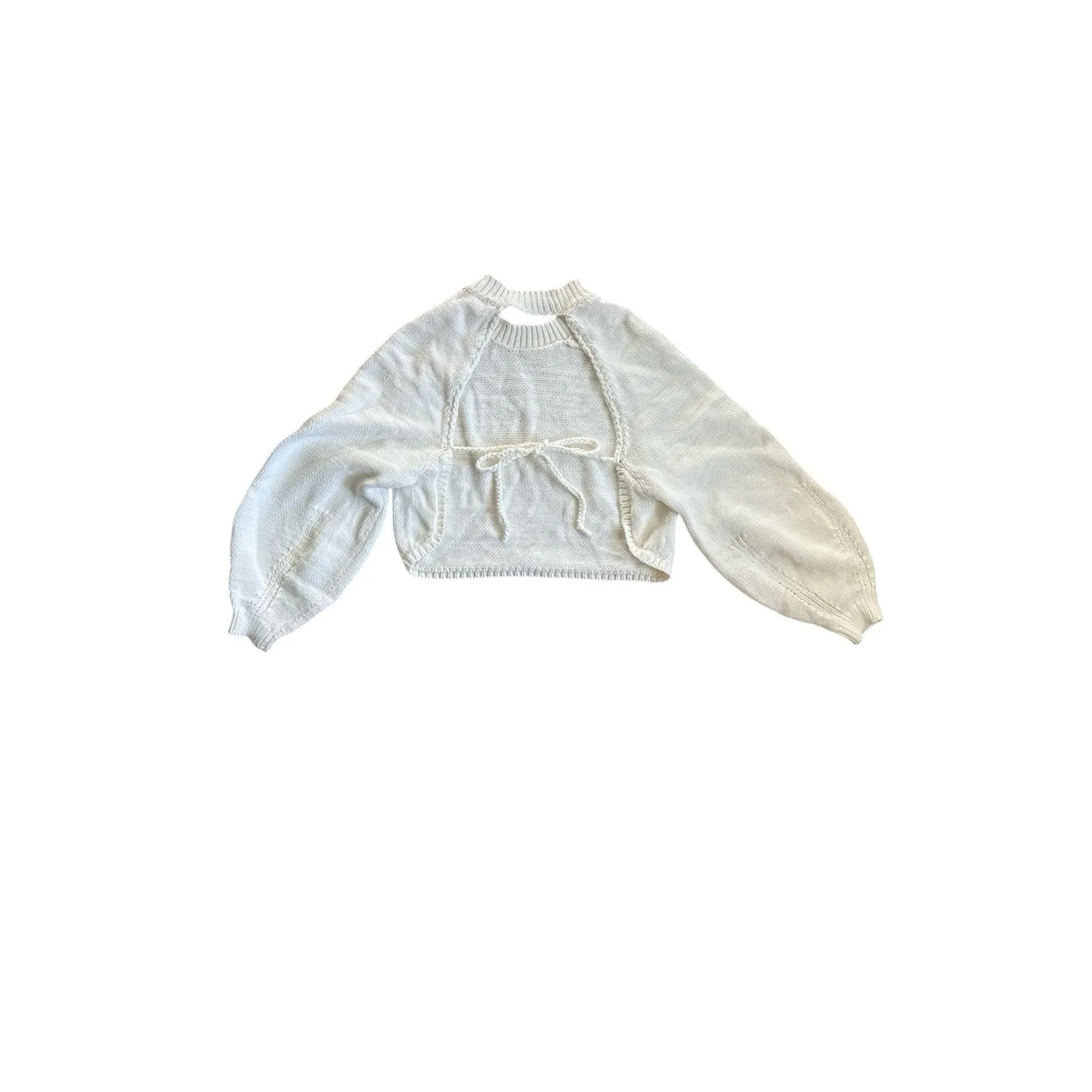 NEW Open Edit Cropped Chunky Sweater Cream White Open Back Tie Bow Womens Small - Image 3