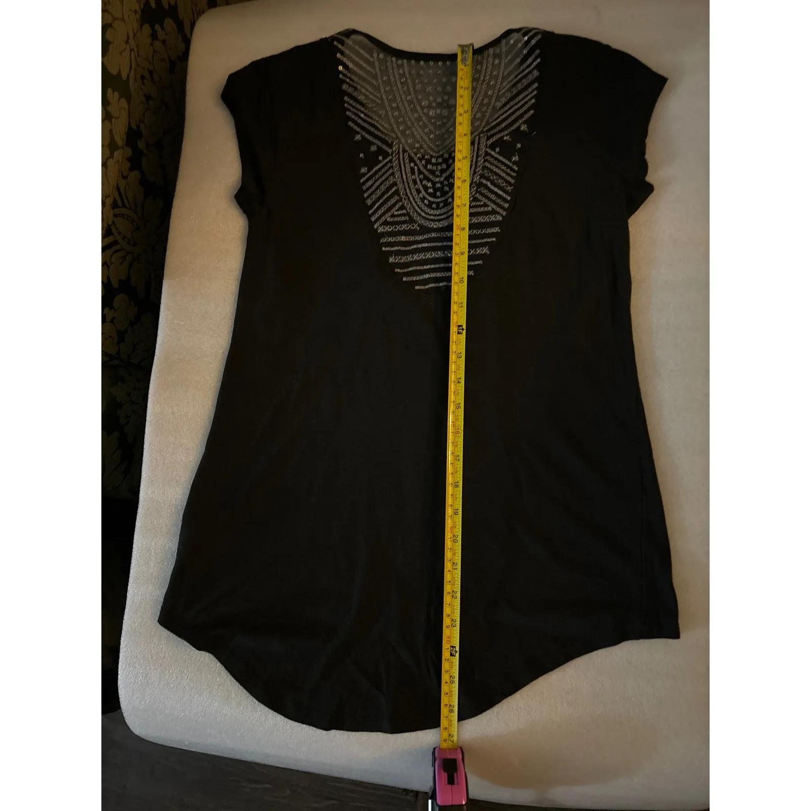 Victoria Secret Black Sheer Pattern Sequin Short Sleeve Top S Retro Girl Glam - Image 8