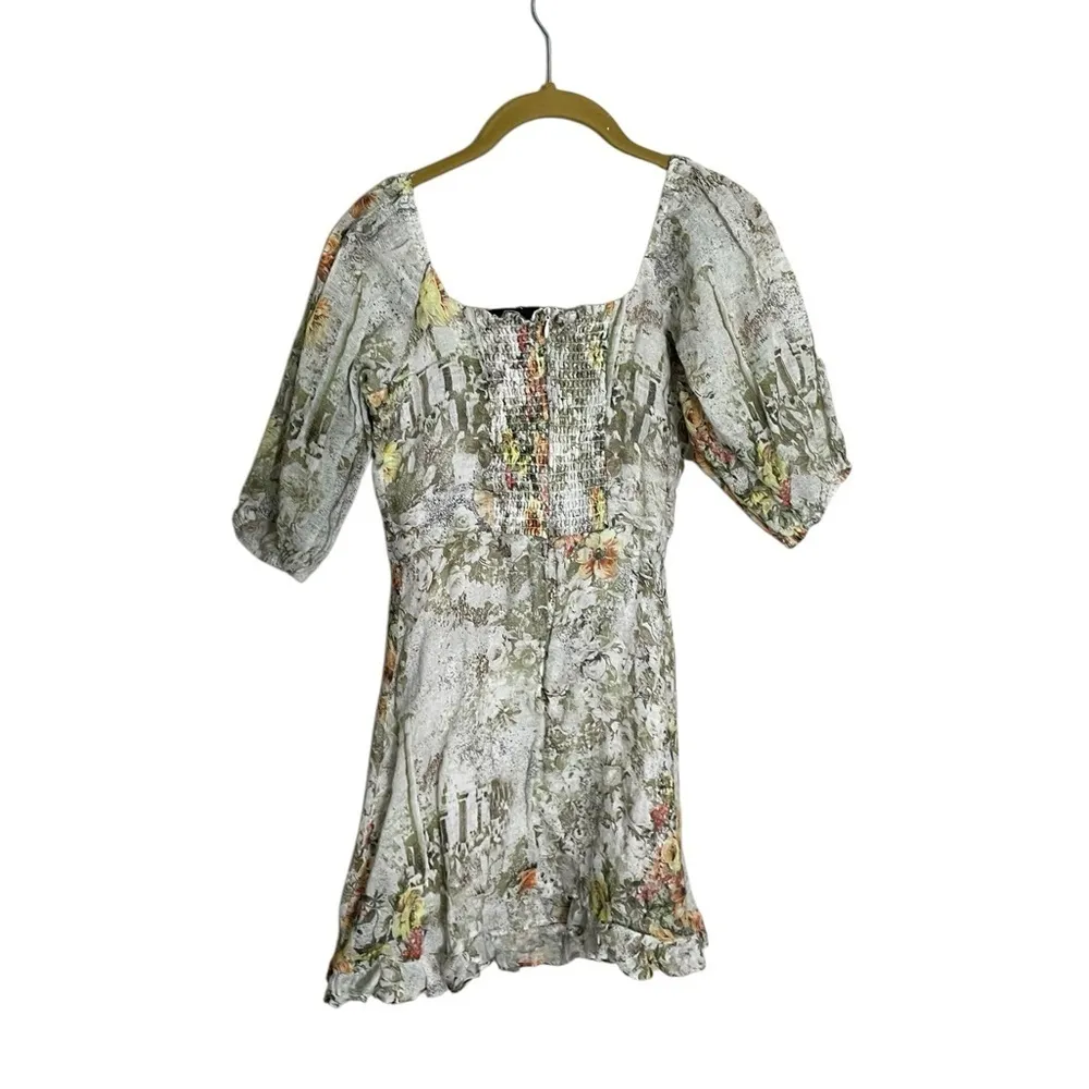 Vici Floral Puff Sleeve Dress XS Linen Blend cottagecore boho spring smock - Image 4