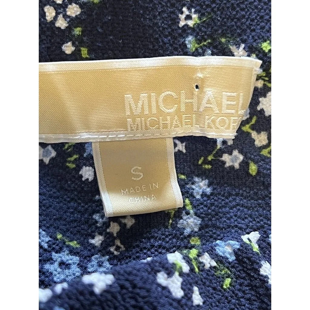 Michael‎ Kors Shirt Blue Floral Print Off the Shoulder Size Small Modern Career - Image 3