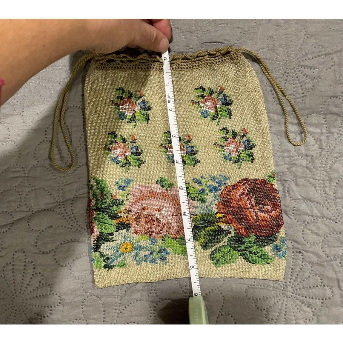 Vintage Victorian Style Micro Beaded Handbag Purse Draw String - Image 3