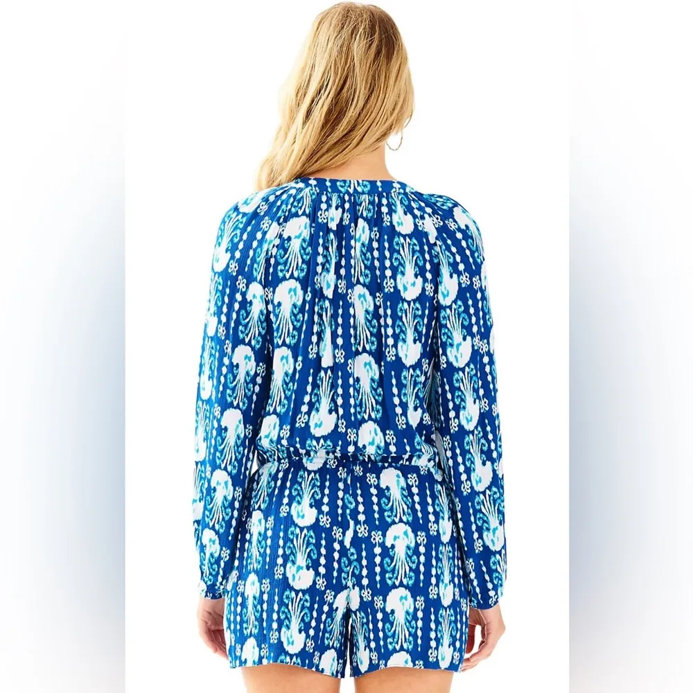 Lilly Pulitzer ELSA ROMPER Indigo Get in Line Blue White GAUZE size S - Image 6