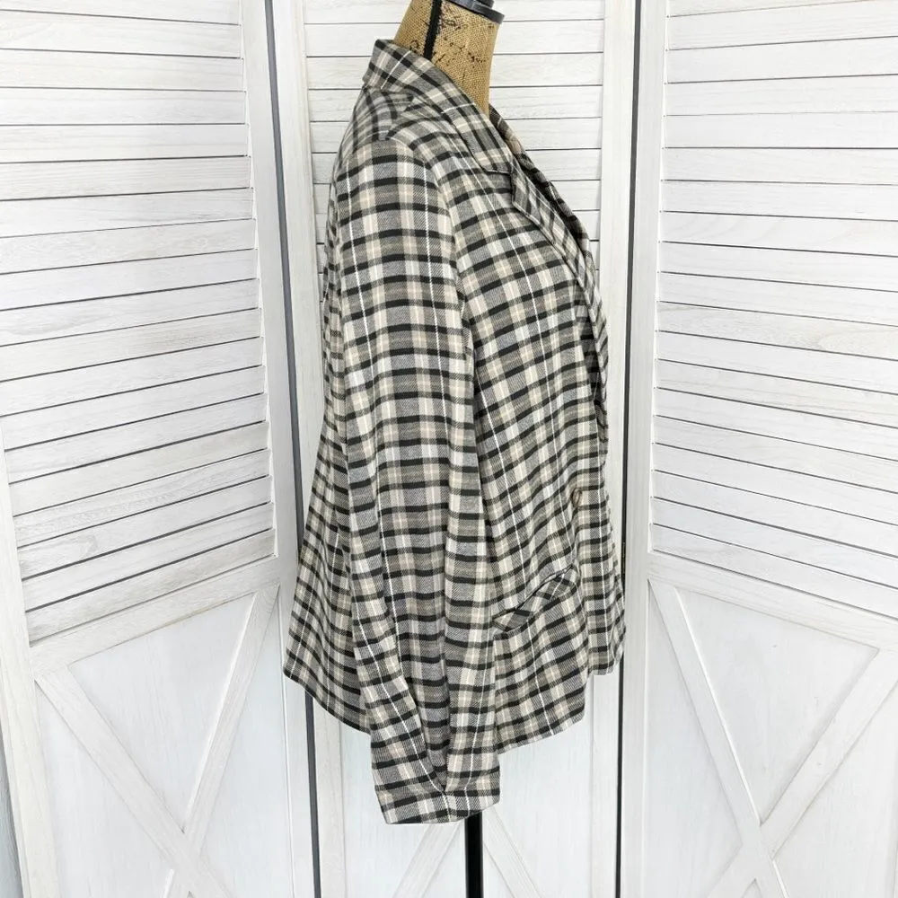 Free People Luminary Plaid‎ Flannel Oversized Blazer Neutral Tan Small - Image 5