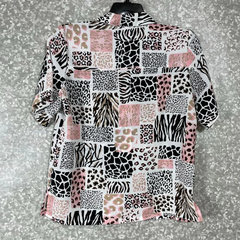 Donnkenny Women's Vintage Pink Patchwork Leopard Print Top - Image 5