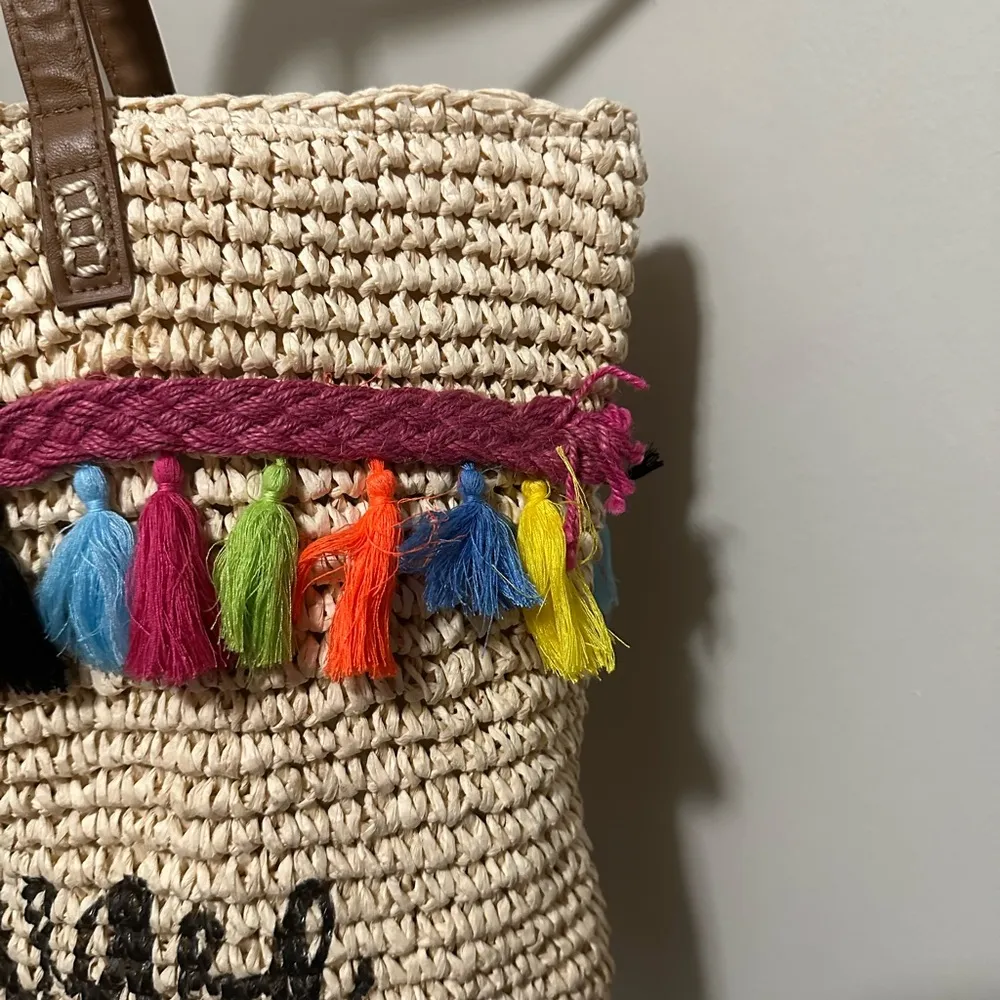 INC Beach Please Straw Tote with Multicolored Fringe - Image 2