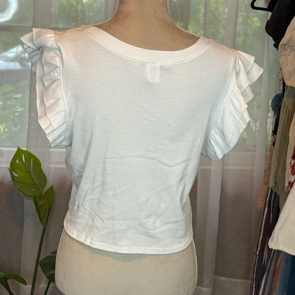 ☀️SUMMER CLEARANCE SALE☀️ Cotton Emporium White Ruffle Sleeve Women's Top - Image 2