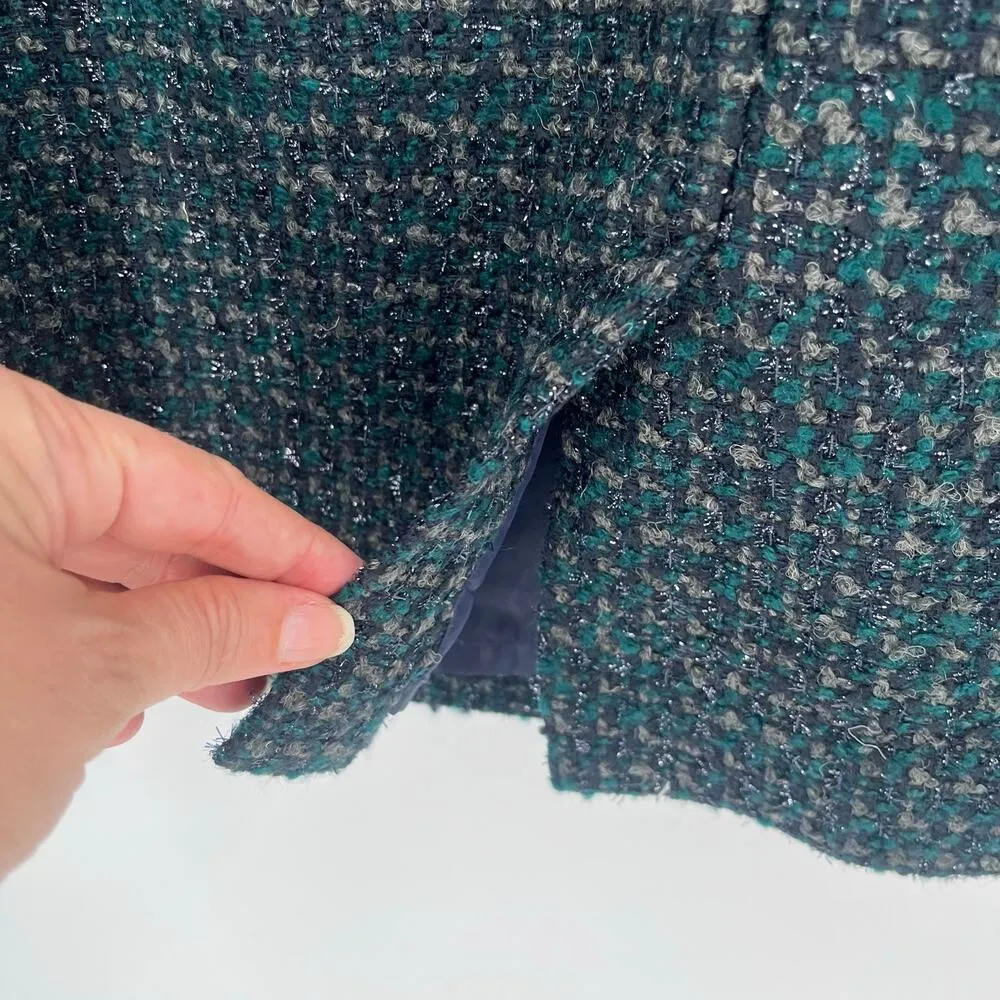 TALBOTS Tweed Dress Sz 16P Blue Green Dark Academia Mixed Media Metallic Preppy - Image 9