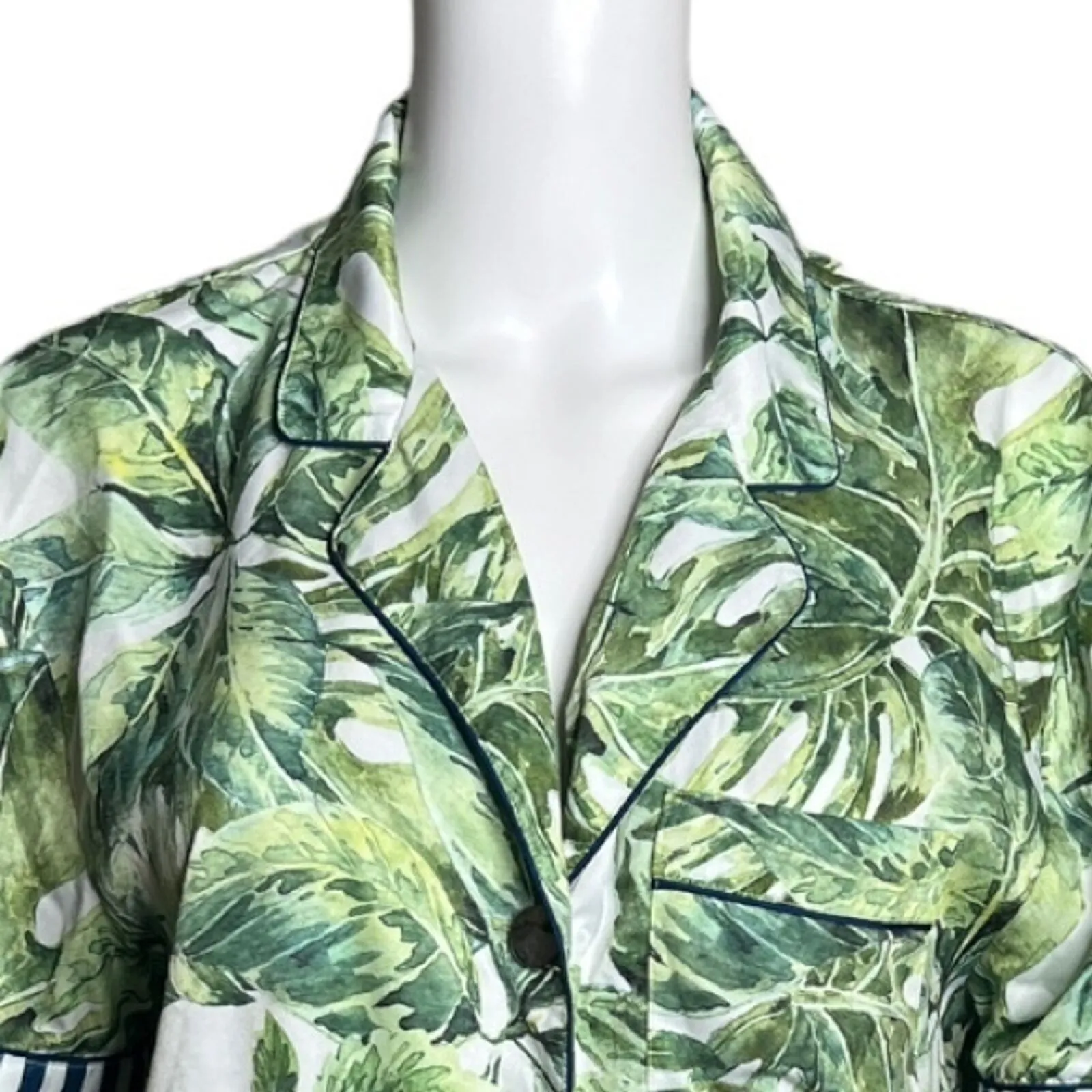 Bed to Brunch Shirt Womens Small Green Botanical‎ Leaf Print Sleep Casual Lounge - Image 5
