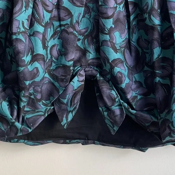 Anna Sui Anthropologie Tulip Mini Skirt Bubble Teal Purple Floral Print Silk 6 - Image 3