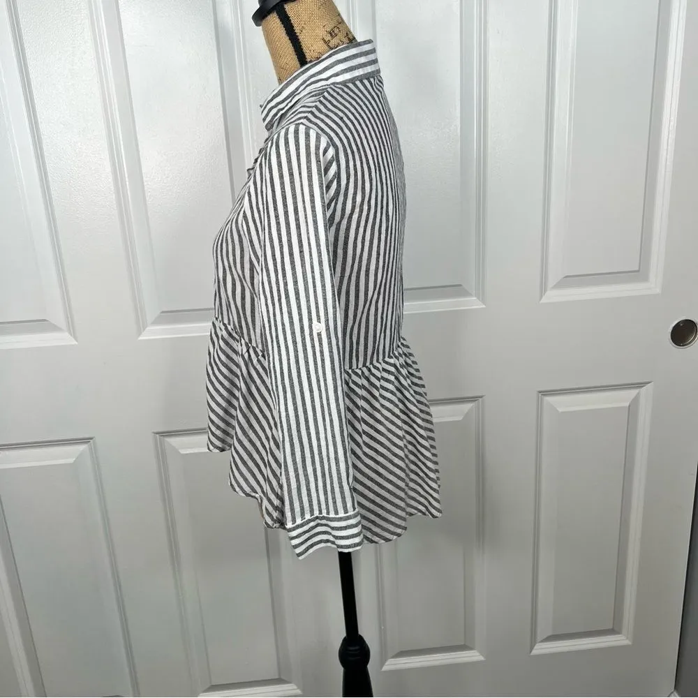 Sz S Love Notes Striped Button-Up Blouse $50 MSRP - Image 7
