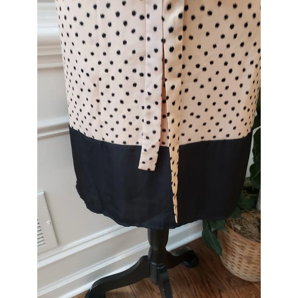 Bar III Knee Length Dress Women Large Beige Black Polka Dot Sleeveless Tie Waist - Image 10