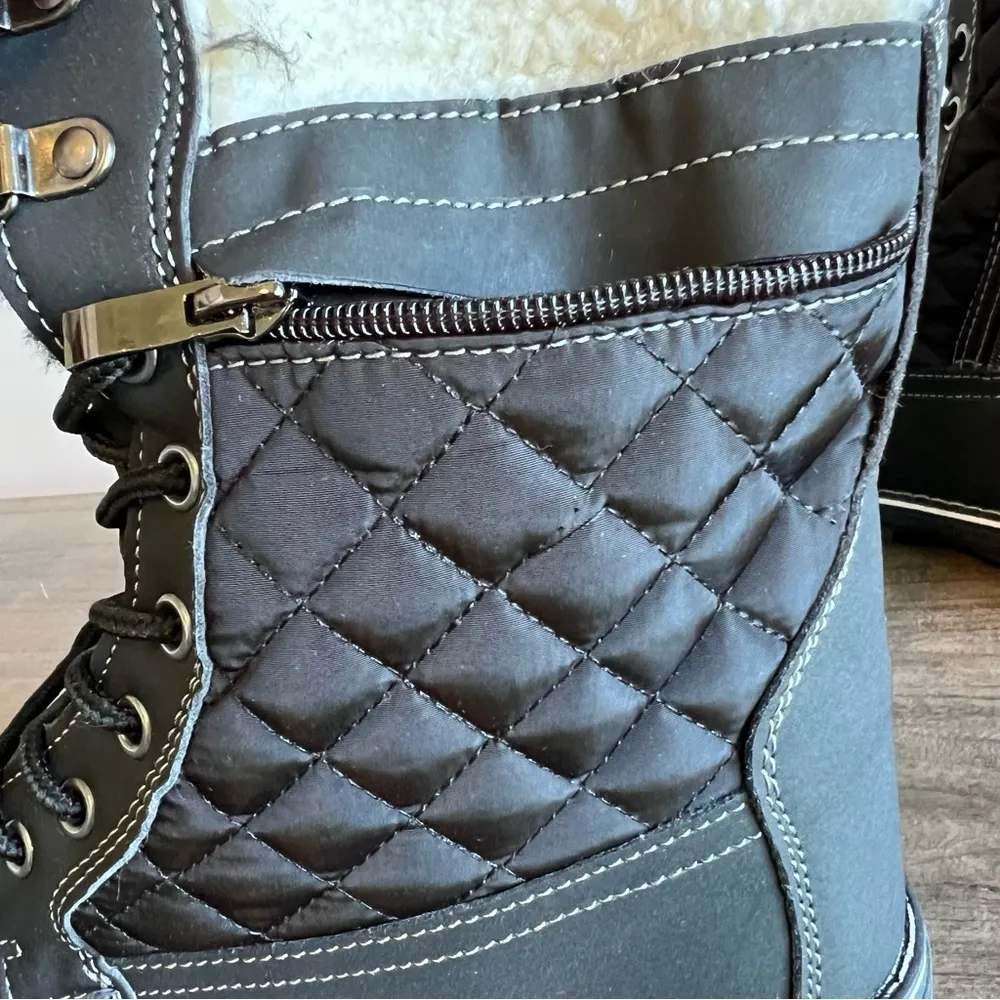 Polar Lace Up Quilted Faux Fur Lined Women's Boot With Side Zip Pocket Size 7 - Image 4