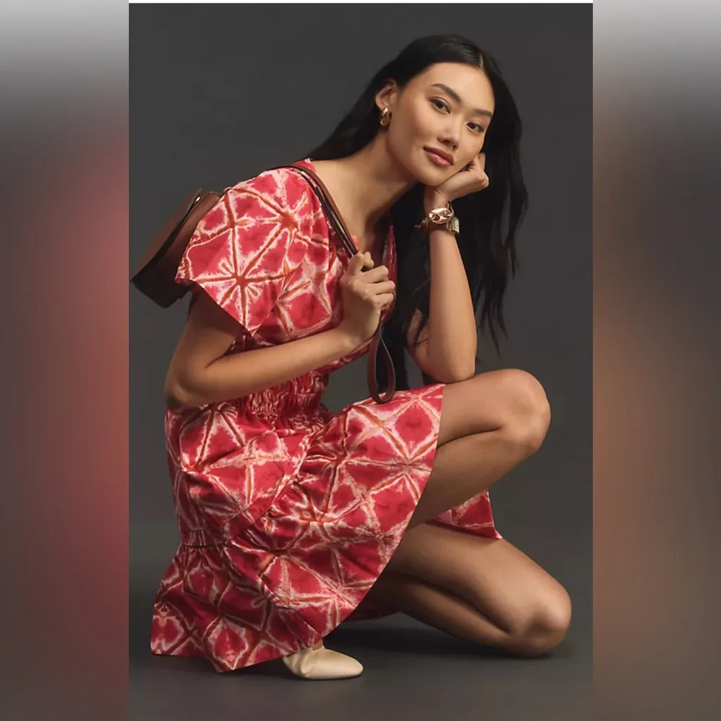 Anthropologie Pink and Orange Tie-Dye T Dress - Image 3