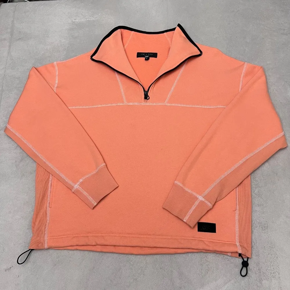 rag & bone Women Fleece Cropped Fit Quarter Zip  Sweatshirt Pullover Sz L Orange - Image 8