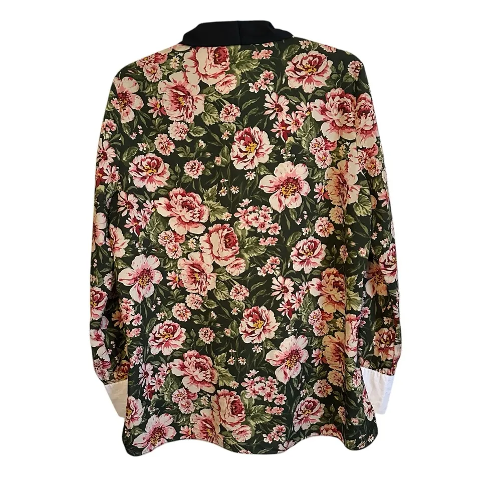 Floral Bow Neck White Collar Blouse Katie Krause Top Shirt large - Image 2