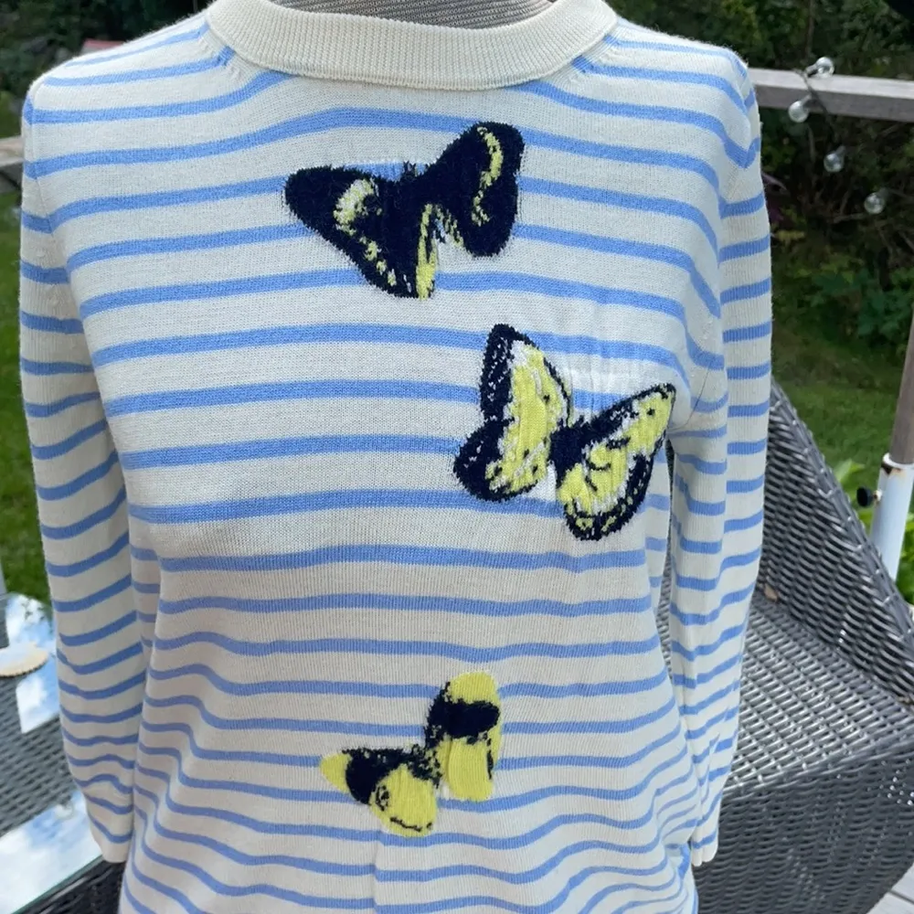J Crew blue and white striped butterfly detail crewneck sweater - Image 3