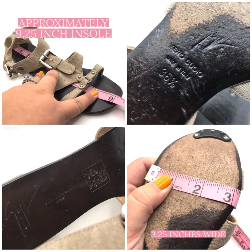 GIUSEPPE ZANOTTI BEIGE KHAKI DENIM & LEATHER BUCKLE SANDALS (36.5) - Image 12