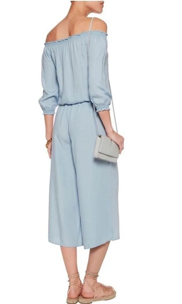 Walter Baker Kaiser Blue Light Wash Chambray Wide Leg Cropped Jumpsuit Medium - Image 3